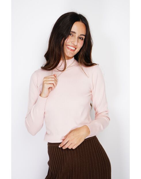 Pull en Cachemire mélangé col montant rose