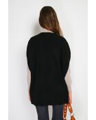 Pull poncho en Cachemire & Soie mélangé col V tricotage fantaisie noir
