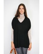 Pull poncho en Cachemire & Soie mélangé col V tricotage fantaisie noir