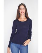 Pull en Cachemire & Soie mélangés col rond classique 2 fils bleu nuit