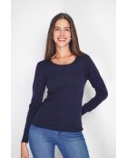 Pull en Cachemire & Soie mélangés col rond classique 2 fils bleu nuit