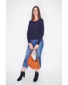 Pull en Cachemire & Soie mélangés col rond classique 2 fils bleu nuit
