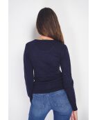 Pull en Cachemire & Soie mélangés col rond classique 2 fils bleu nuit