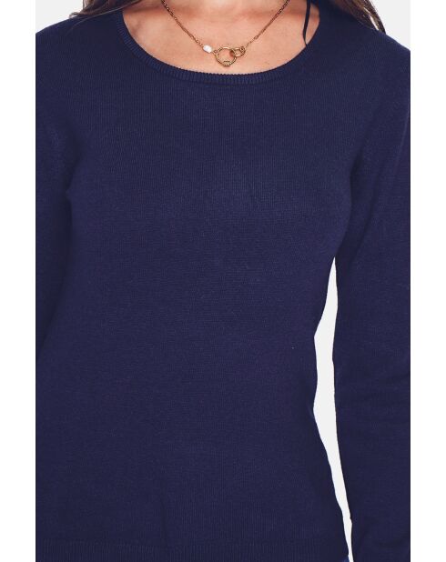 Pull en Cachemire & Soie mélangés col rond classique 2 fils bleu nuit
