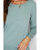 Pull en Cachemire & Soie mélangés col rond classique 2 fils jade