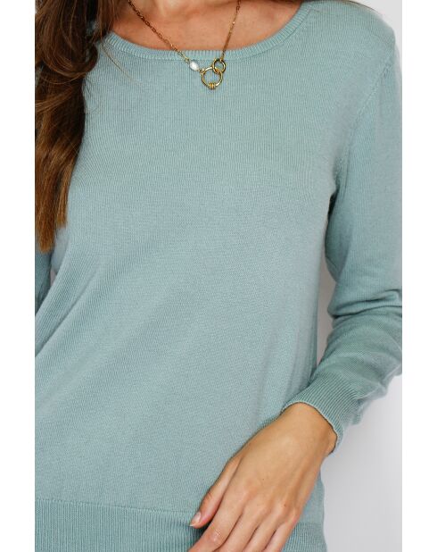 Pull en Cachemire & Soie mélangés col rond classique 2 fils jade