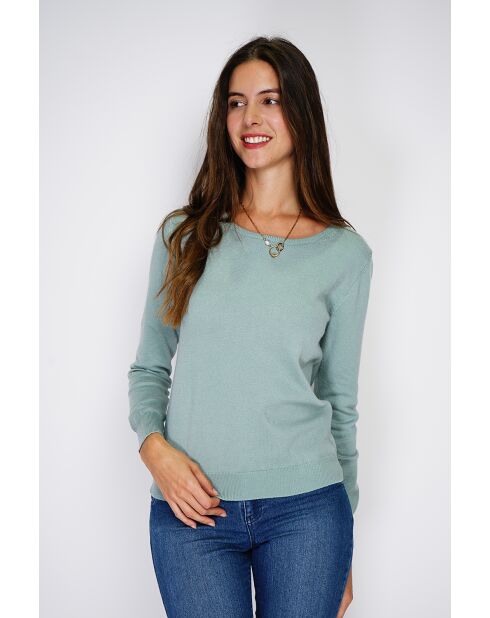 Pull en Cachemire & Soie mélangés col rond classique 2 fils jade