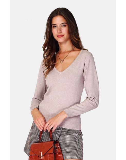 Pull en Cachemire mélangé col V classique 3 fils désert