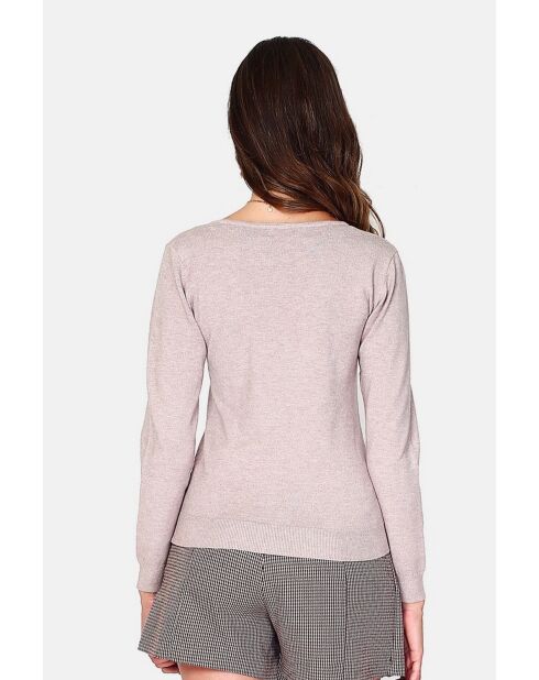 Pull en Cachemire mélangé col V classique 3 fils désert