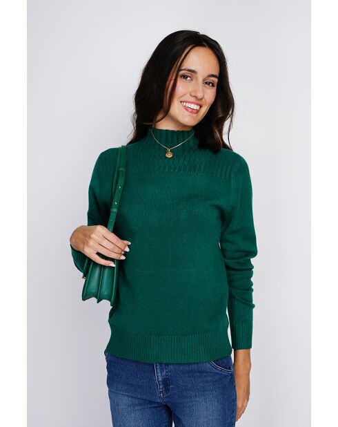 Pull en Cachemire mélangé col montant vert amazone