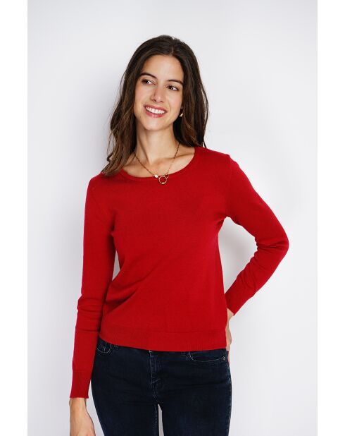 Pull en Cachemire & Soie mélangés col rond classique 2 fils rouge