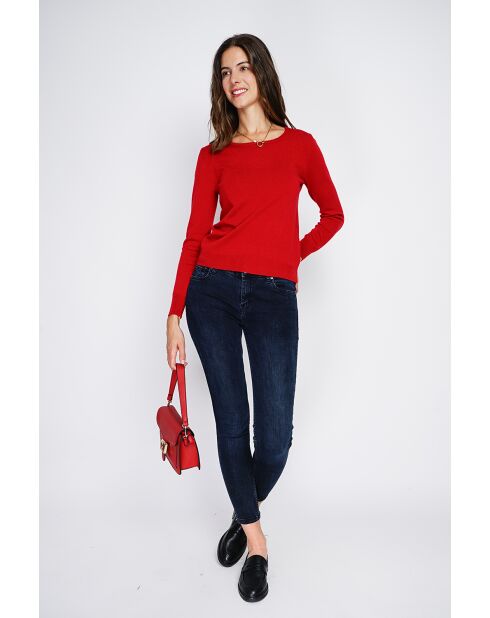 Pull en Cachemire & Soie mélangés col rond classique 2 fils rouge