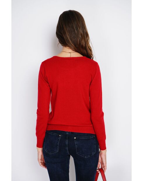 Pull en Cachemire & Soie mélangés col rond classique 2 fils rouge