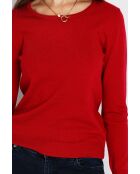 Pull en Cachemire & Soie mélangés col rond classique 2 fils rouge