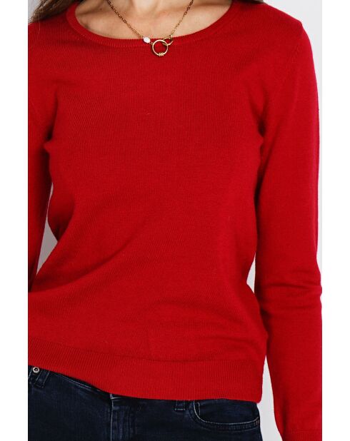 Pull en Cachemire & Soie mélangés col rond classique 2 fils rouge