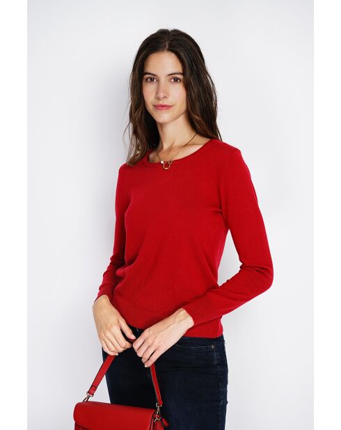 Pull en Cachemire & Soie mélangés col rond classique 2 fils rouge