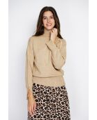 Pull en Cachemire mélangé col montant boutons dorés camel