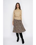 Pull en Cachemire mélangé col montant boutons dorés camel