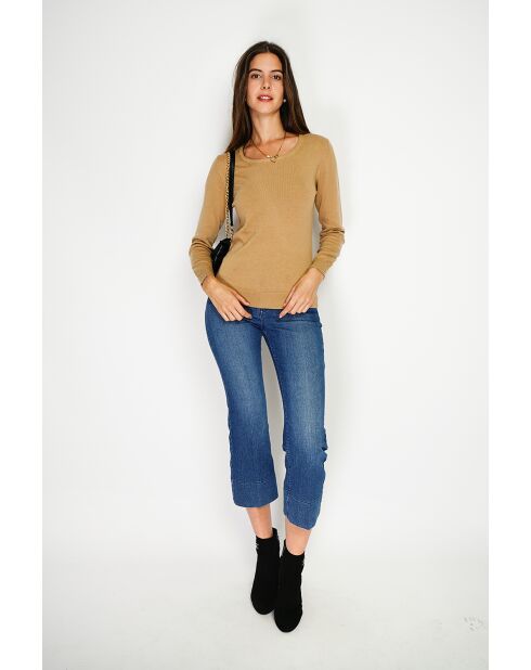 Pull en Cachemire & Soie mélangés col rond classique 2 fils camel