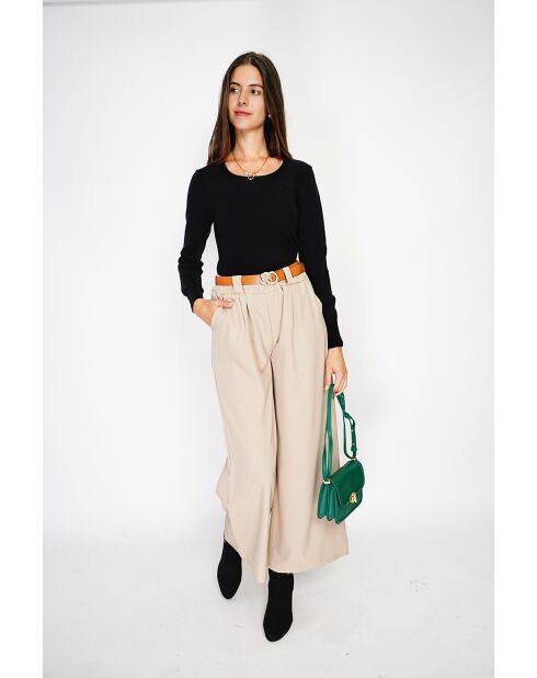 Pull en Cachemire & Soie mélangés col rond classique 2 fils noir