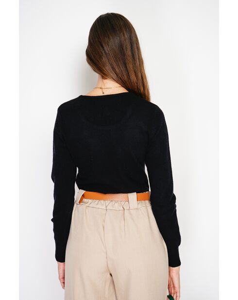 Pull en Cachemire & Soie mélangés col rond classique 2 fils noir