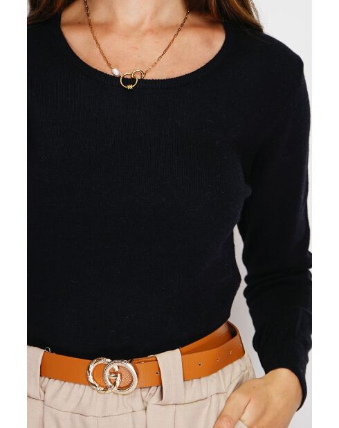 Pull en Cachemire & Soie mélangés col rond classique 2 fils noir