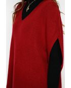 Pull poncho en Cachemire & Soie mélangé col V tricotage fantaisie bordeaux