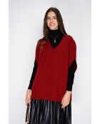Pull poncho en Cachemire & Soie mélangé col V tricotage fantaisie bordeaux
