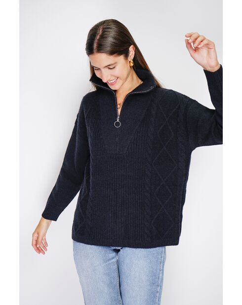 Pull poncho en Cachemire mélangé col montant fantaisie noir