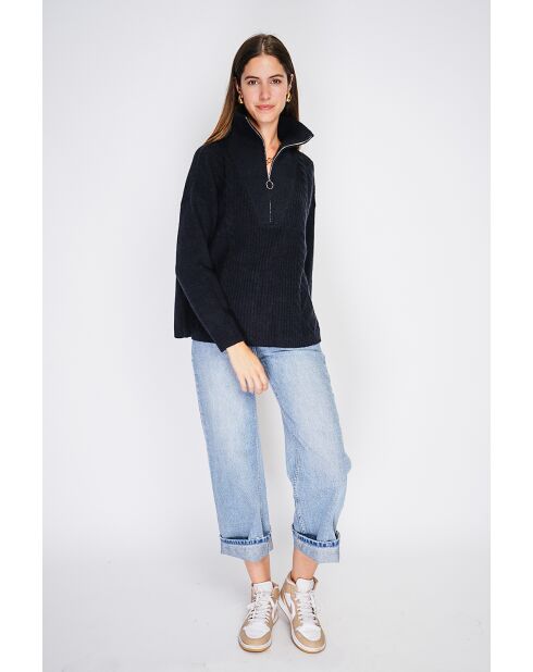 Pull poncho en Cachemire mélangé col montant fantaisie noir