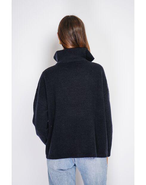 Pull poncho en Cachemire mélangé col montant fantaisie noir
