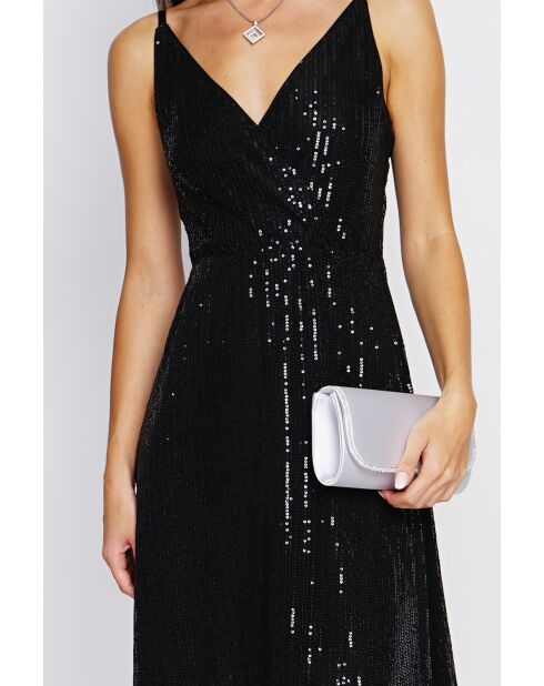 Robe longue cache-cœur à paillettes noire