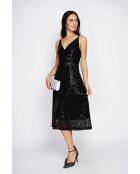 Robe longue cache-cœur à paillettes noire