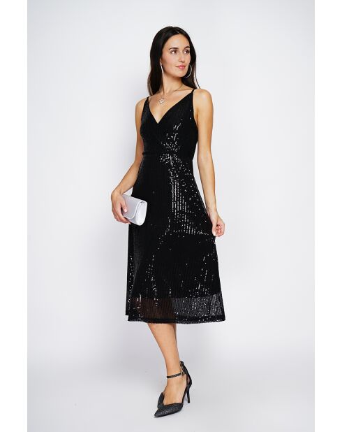 Robe longue cache-cœur à paillettes noire