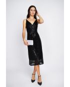 Robe longue cache-cœur à paillettes noire