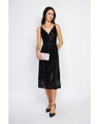 Robe longue cache-cœur à paillettes noire