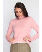 Pull en Cachemire mélangé col roulé fourré thermique rose