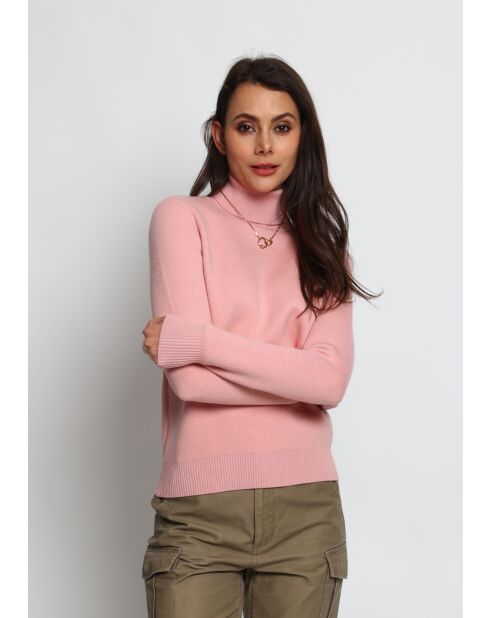 Pull en Cachemire mélangé col roulé fourré thermique rose