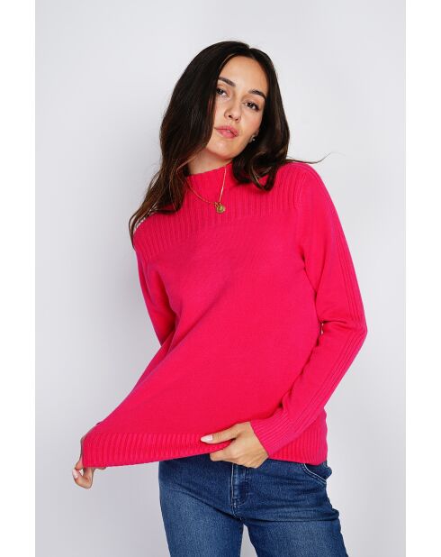 Pull en Cachemire mélangé col montant fushia