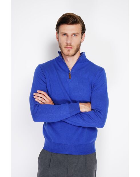 Pull en Cachemire & Soie mélangés col camionneur 2 fils royal