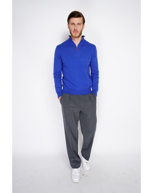 Pull en Cachemire & Soie mélangés col camionneur 2 fils royal