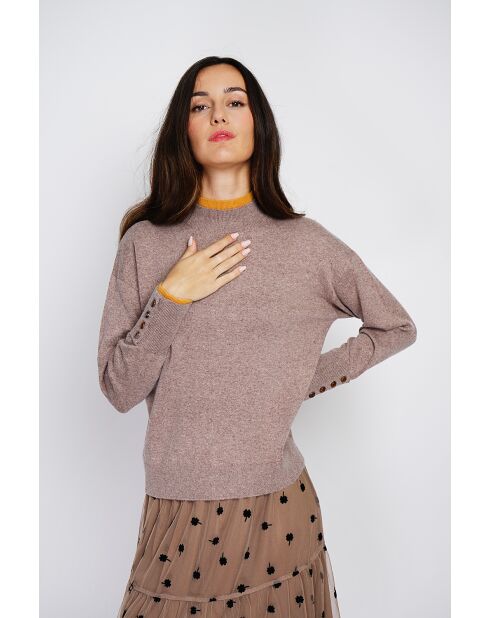 Pull en Cachemire & Soie mélangés col roulé taupe