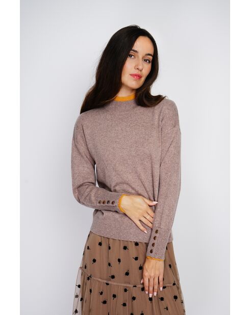 Pull en Cachemire & Soie mélangés col roulé taupe