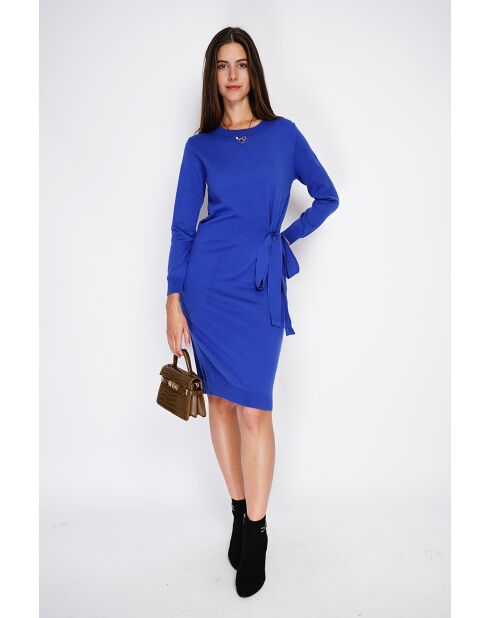 Robe en Cachemire & Soie col ras du cou avec ceinture royal