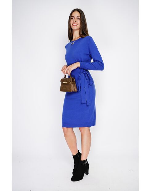 Robe en Cachemire & Soie col ras du cou avec ceinture royal