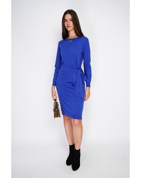 Robe en Cachemire & Soie col ras du cou avec ceinture royal