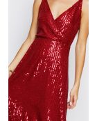 Robe longue cache-cœur à paillettes bordeaux