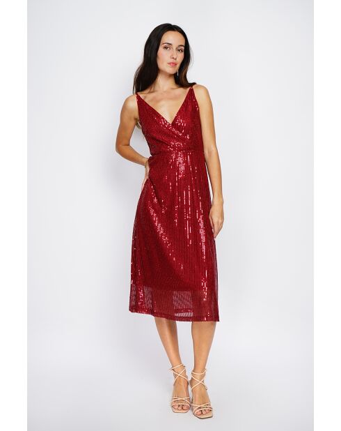 Robe longue cache-cœur à paillettes bordeaux