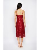 Robe longue cache-cœur à paillettes bordeaux