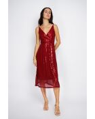 Robe longue cache-cœur à paillettes bordeaux